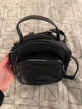 Black Mini Pleather Crossbody Backpack - Sleek Everyday Bag
